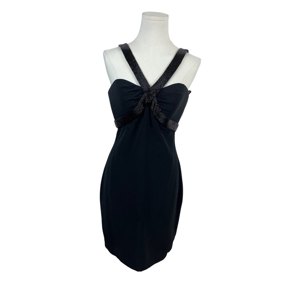 Black Cocktail Dress With Beaded Straps & Back Zipper Size 4